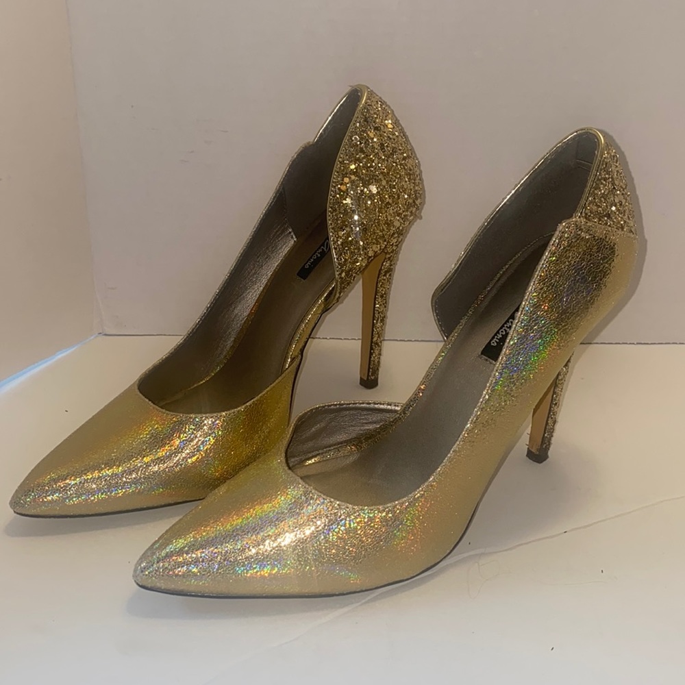 GOLD Sparkle Michael Antonio Heels 10